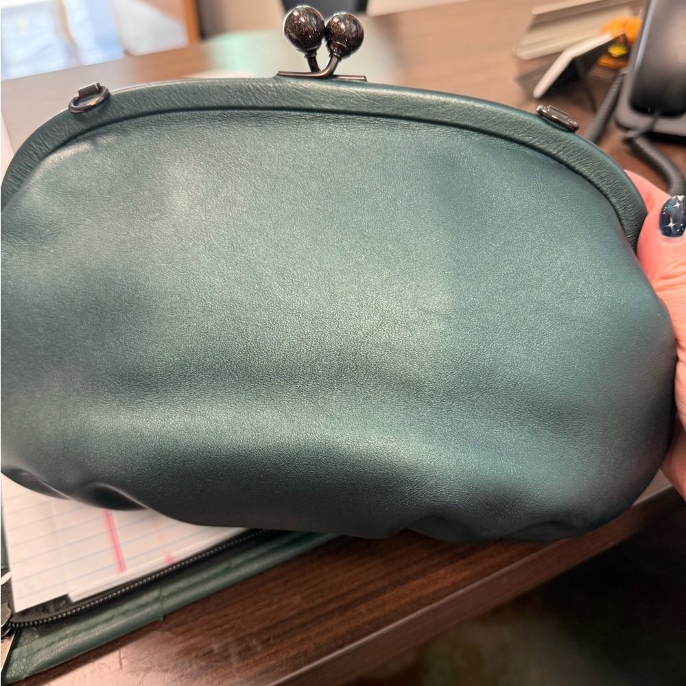 Coach Teal Green Leather Kiss-Lock Crossbody Bag